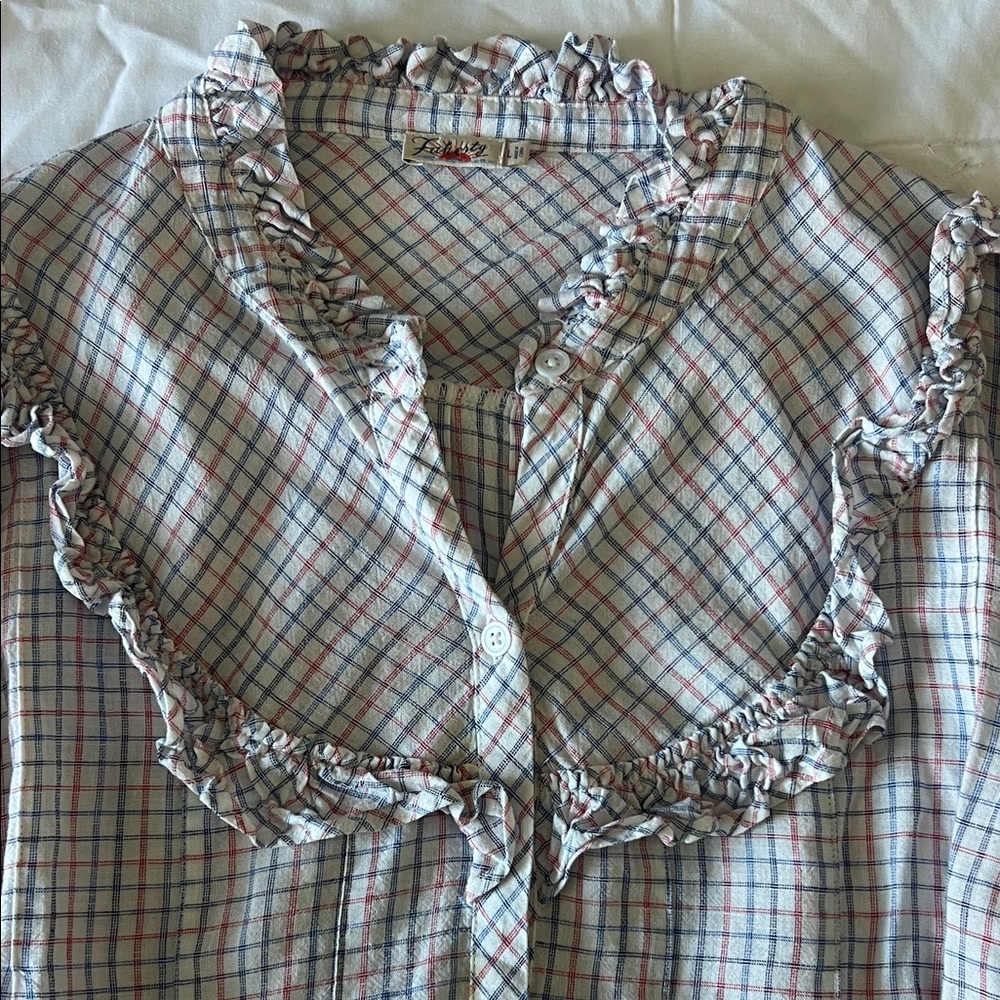 Faherty Ruffled Plaid Button-Down Blouse - White … - image 3